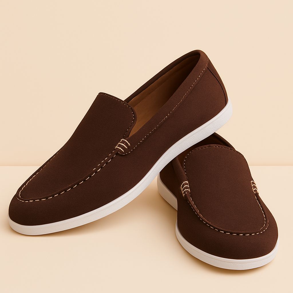 Men's Brown Suede Slip-On Loafers with White Sole