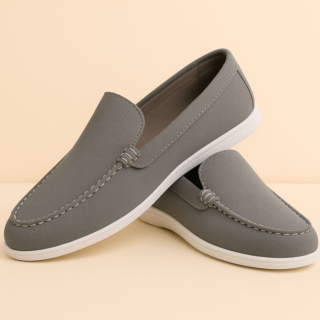 Men's Grey Suede Slip-On Loafers with White Sole