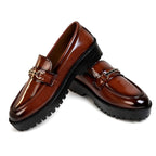 Brown Chunky Horsebit Loafers