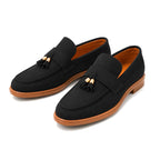 Men's Black Suede Tassel Loafers – Slip-On Dress Casual Shoes