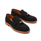 Men's Black Suede Tassel Loafers – Slip-On Dress Casual Shoes