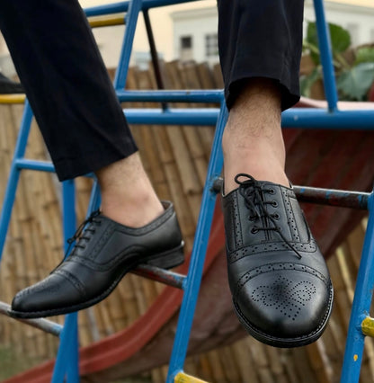 Men's Black Full-Brogue Wing-Tip Oxford Shoes