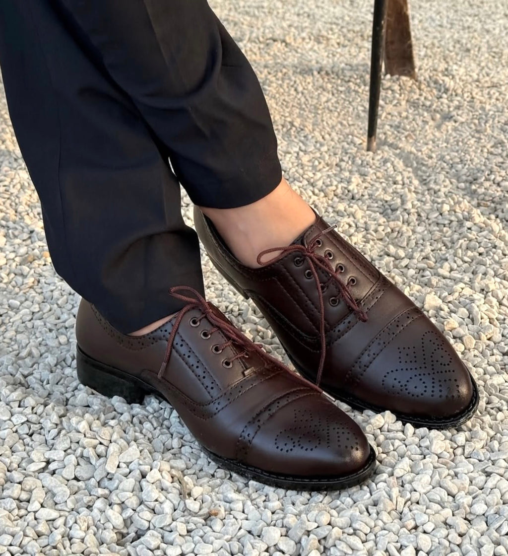 Mens's Brown Full- Brogue Wing- Tip Oxford Shoes