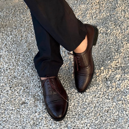 Men's Brown Wing-Tip Brogue Oxford Shoes
