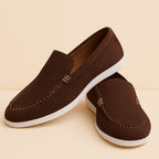 Men's Brown Suede Slip-On Loafers with White Sole
