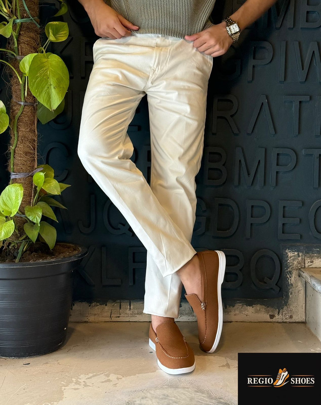 Men's Tan Camel Suede Slip-On Loafers with White Sole