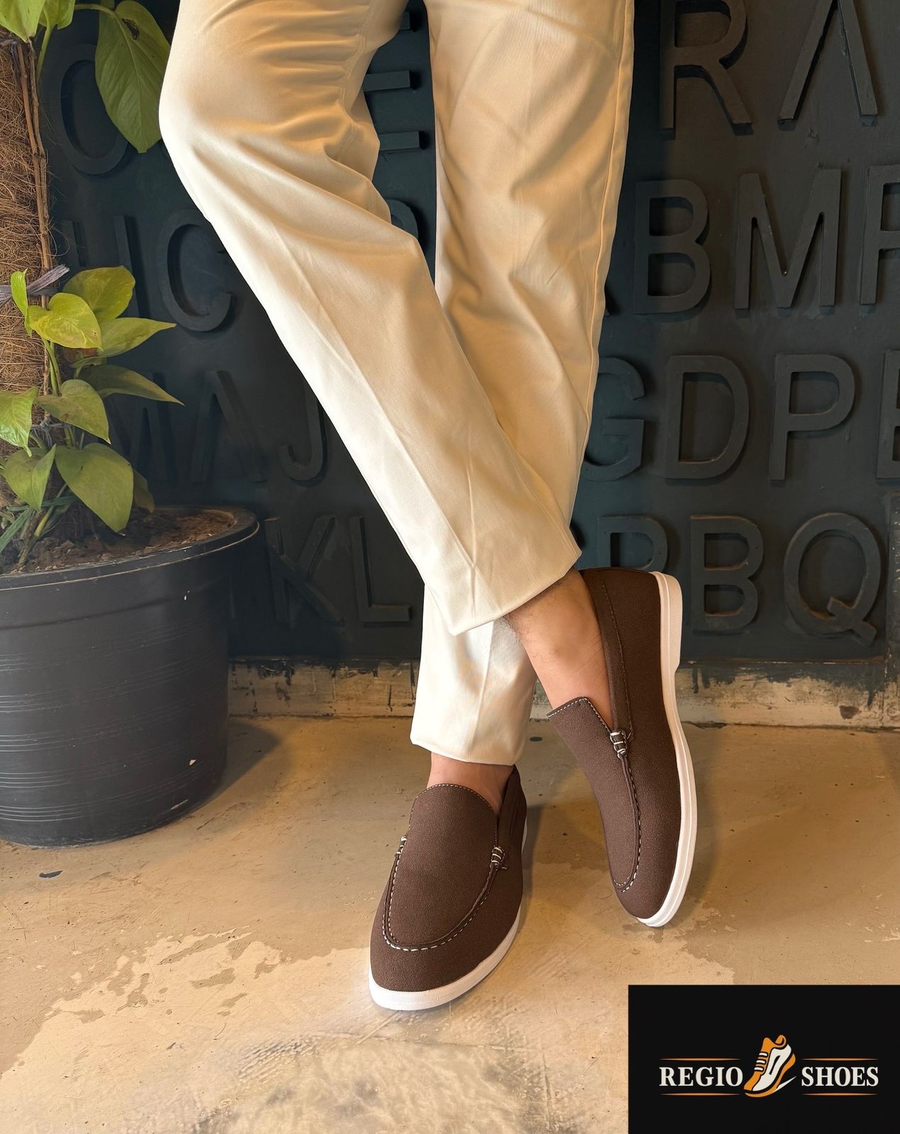 Men's Brown Suede Slip-On Loafers with White Sole