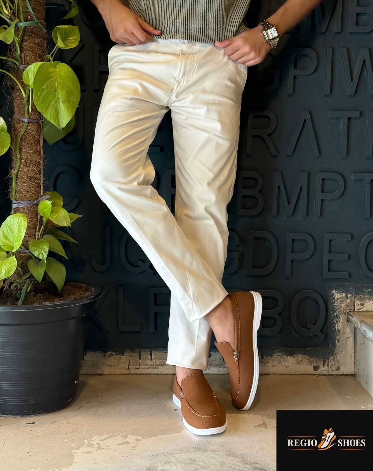 Men's Tan Camel Suede Slip-On Loafers with White Sole