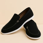 Men's Black Suede Slip-On Loafers with White Sole