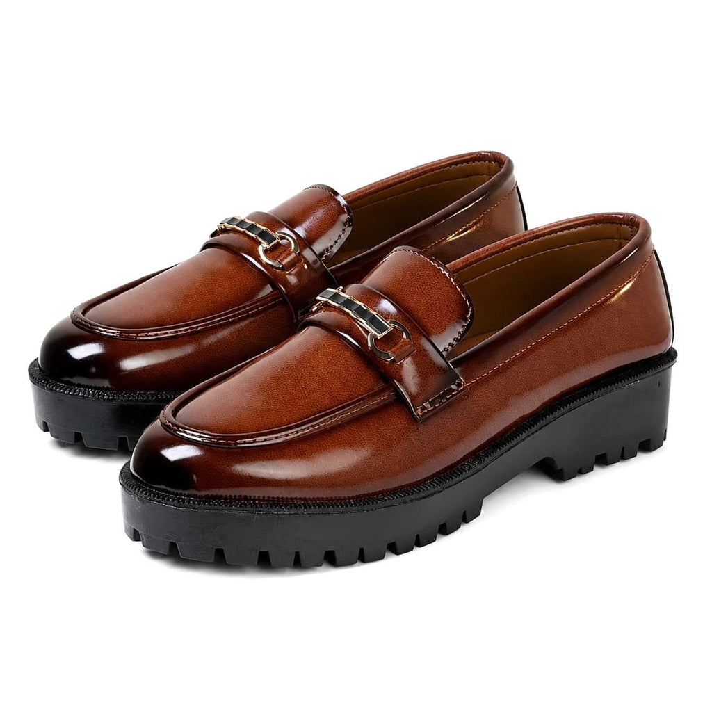 Brown Chunky Horsebit Loafers