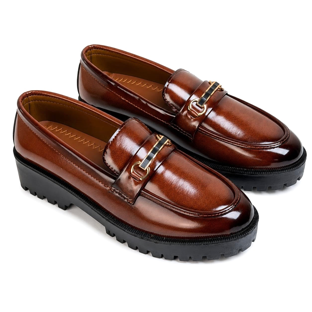 Brown Chunky Horsebit Loafers